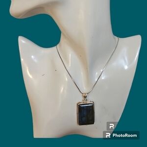 Sterling Silver Rectangle Labrodite Pendant Chain Necklace